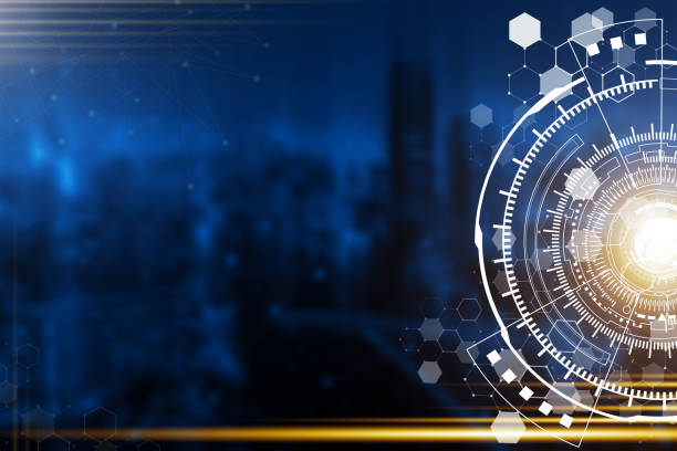 istock Technology background. Technology icons with blurred blue night city background. Wireless network connection concept. 1073060052