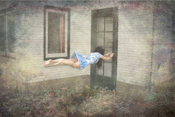 istock Retro Levitating Woman Clinging on Door Post 1073065860