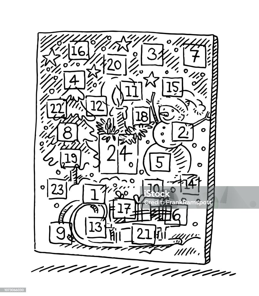 Advent Calendar Drawing Hand-drawn vector drawing of an Advent Calendar. Black-and-White sketch on a transparent background (.eps-file). Included files are EPS (v10) and Hi-Res JPG. Advent Calendar stock vector