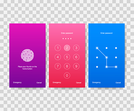 Screen lock authentication password smartphone background template. Illustration of phone ID recognition screenlock password or lockscreen passcode numbers display.