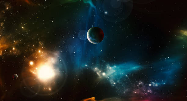 Digital Generated Space Scene with Nebula and Stars Digital Generated Space Scene with Nebula and Stars planet space stock pictures, royalty-free photos & images
