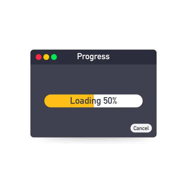 Vector illustration of Loading data window with progress bar on white background. Vector illustration