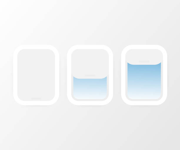 istock Aircraft, airplane windows with cloudy blue sky outside. Travel or tourism concept. Vector illustration 1073075396