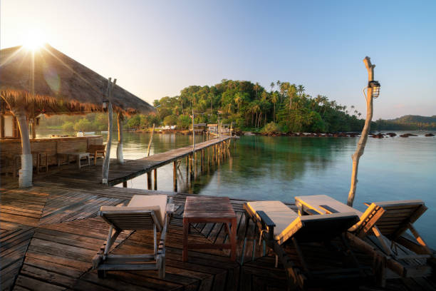 istock Wooded bridge to Koh Mak harbor at sunset time 1073075958