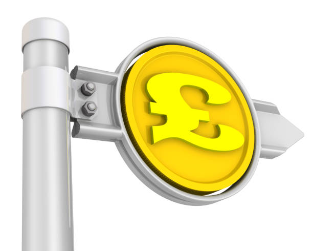 istock Road sign with the British pound sterling coin 1073077368