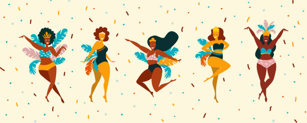 ilustraciones, imágenes clip art, dibujos animados e iconos de stock de carnaval de brasil - samba dancing