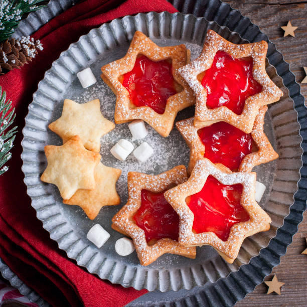 istock Christmas cookies. Linzer cookies with raspberry jam, sguare 1073084554