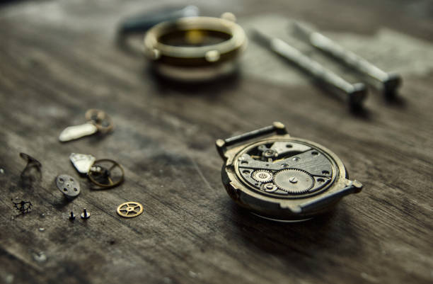 istock Watchmaker's workshop, watch repair, special tools for watch, background 1073088698