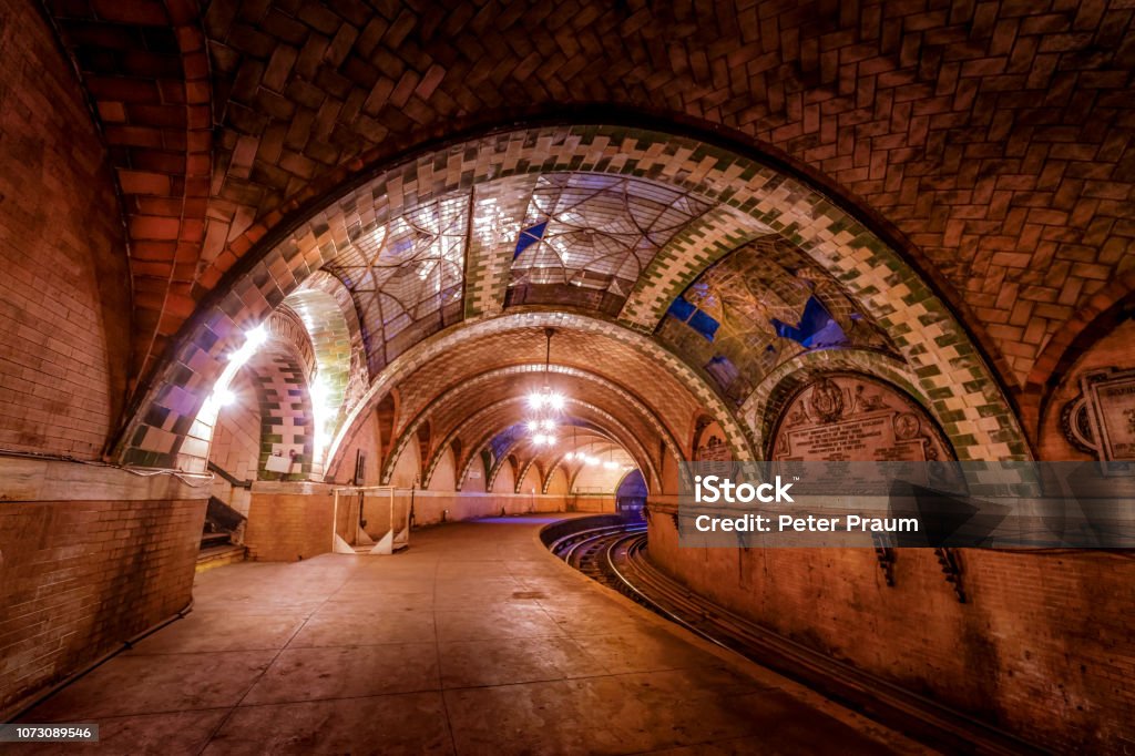 The abandoned Metro Station - NYC Manhattans oldest and beautifulest Metro Station Town Hall - Government Building Stock Photo