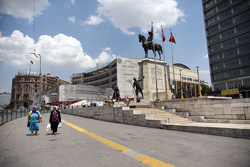 Ankara/Turkey-07,24,2018:A viw to Ulus Square, Ataturk Staue,City Centre of Ankara and Turkey.