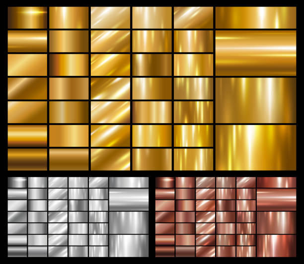 illustrazioni stock, clip art, cartoni animati e icone di tendenza di set di metallo rame argento oro o illustrazione vettoriale di sfondo metallico - campione di colore