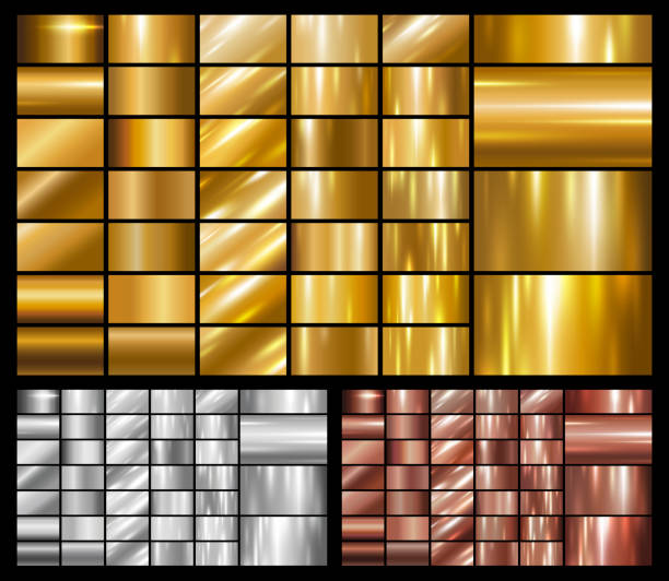 zestaw złotego srebrnego metalu miedziowego lub metalowej ilustracji wektorowej tła - gold silver backgrounds square stock illustrations