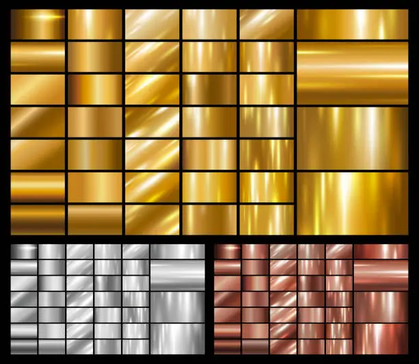 Vector illustration of Set of gold silver copper metal or metallic background vector illustration