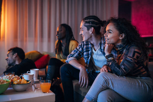 istock Group of friends at home 1073104824