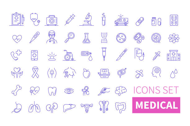 medical icons Health and medicine thin line icons. Line style vector illustration. gynecology stock illustrations