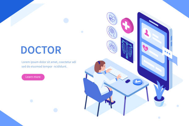 doctor Online doctor at work Can use for web banner, infographics, hero images. Flat isometric vector illustration isolated on white background. radiology doctor stock illustrations