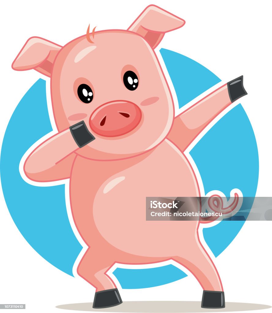 Funny Dabbing Pig Vector Cartoon Dancing piggy mascot logo character design Cartoon stock vector