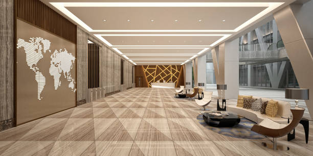 rendu 3d hall réception - hotel corridor entrance hall entrance photos et images de collection