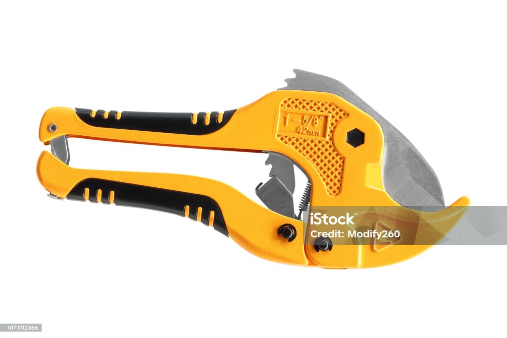Werkzeuge zum Schneiden von Polypropylenröhrchen isoliert auf weißem Hintergrund - Lizenzfrei Abfluss Stock-Foto Werkzeuge zum Schneiden von Polypropylenröhrchen isoliert auf weißem Hintergrund - Lizenzfrei Abfluss Stock-Foto