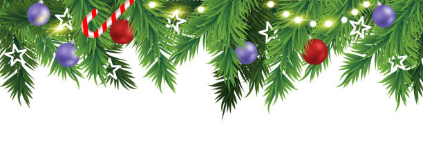 christmas border design christmas decoration leaves lights border design light through trees stock illustrations