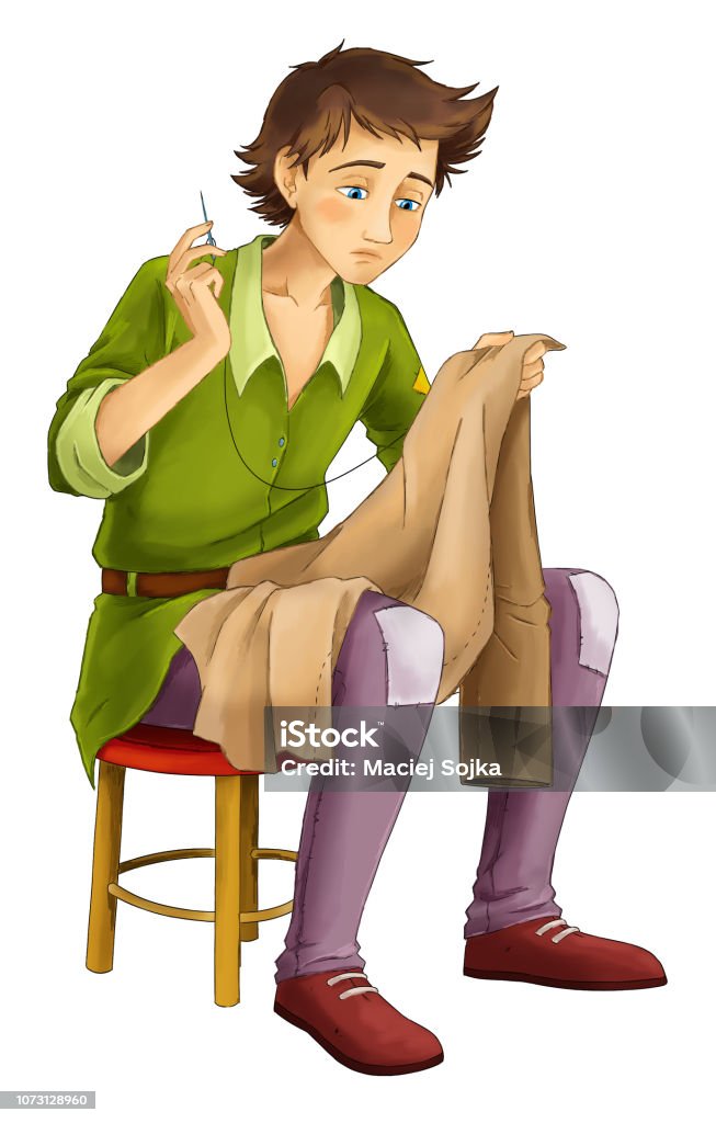 Cartoon Boy Sitting And Working Sewing Handsome Manga Boy Stock  Illustration - Download Image Now - iStock