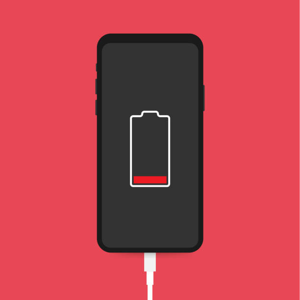 Smartphone charger adapter and electric socket, low battery notification. Vector illustration. Smartphone charger adapter and electric socket, low battery notification. Vector stock illustration. phone screen low battery stock illustrations