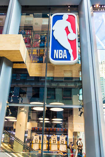 New York City, USA - July 28, 2018: NBA, luxury basketball sports goods store, in Fifth Avenue (5th Avenue) in Manhattan in New York City, USA