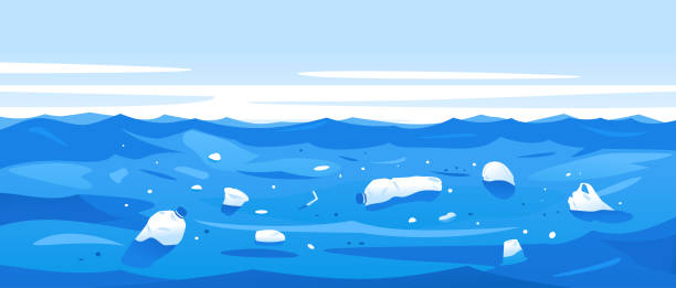 Water Pollution of Plastic Rubbish vector art illustration