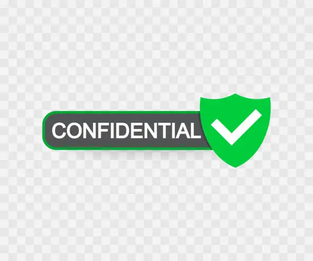 Vector illustration of Confidential green stamp vector, isolated on transparent background. Flat icon. Vector illustration