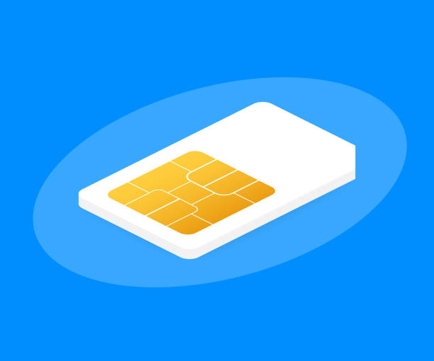 Isometric icon of regular sim card on blue background. Vector illustration. Isometric icon of regular sim card on blue background. Vector stock illustration. sequence dress stock illustrations