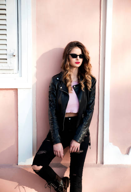 istock Young woman in leather jacket 1073154268