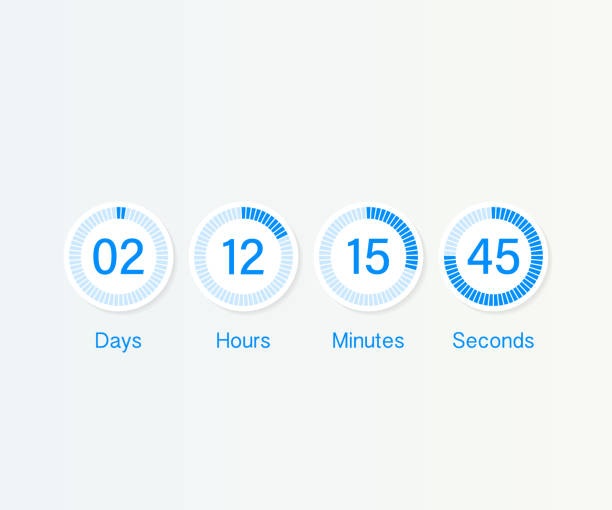 ilustrações de stock, clip art, desenhos animados e ícones de countdown clock counter timer. ui app digital count down circle board meter with circle time pie diagram. scoreboard of day, hour, minutes and seconds for web page coming soon event template - contagem regressiva