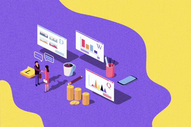 Isometric Concept Performance evaluation success business, growth of teamwork, startup. Vector illustration for web page, banner, presentation, social media. quality control. Noise texture negocios isométrica de éxito de la evaluación del concepto performance, crecimiento del trabajo en equipo, puesta en marcha. ilustración de de banner, presentación, página web, medios de comunicación social. control de calidad. textura de rui
