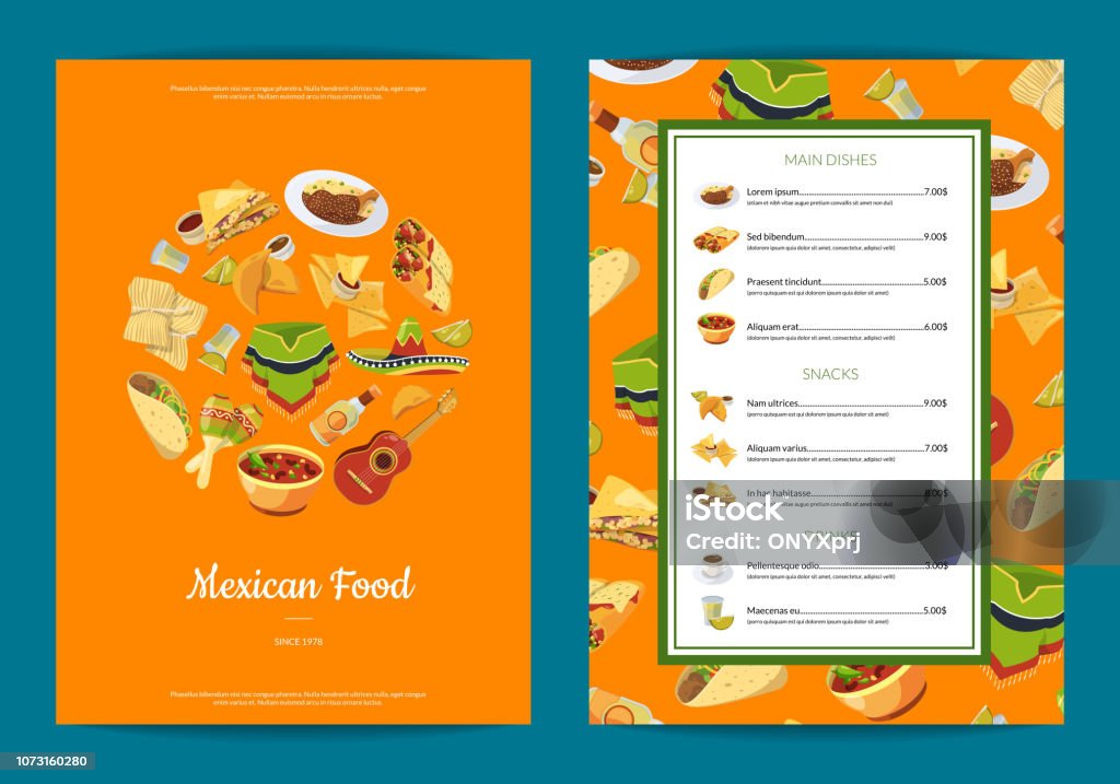Vector Cartoon Mexican Food Cafe Or Restaurant Menu Template Illustration  Stock Illustration - Download Image Now - iStock