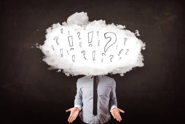 Business man cloud head with question and exclamation marks Business man cloud head with question and exclamation marks concept environment computer cloud leadership stock pictures, royalty-free photos & images