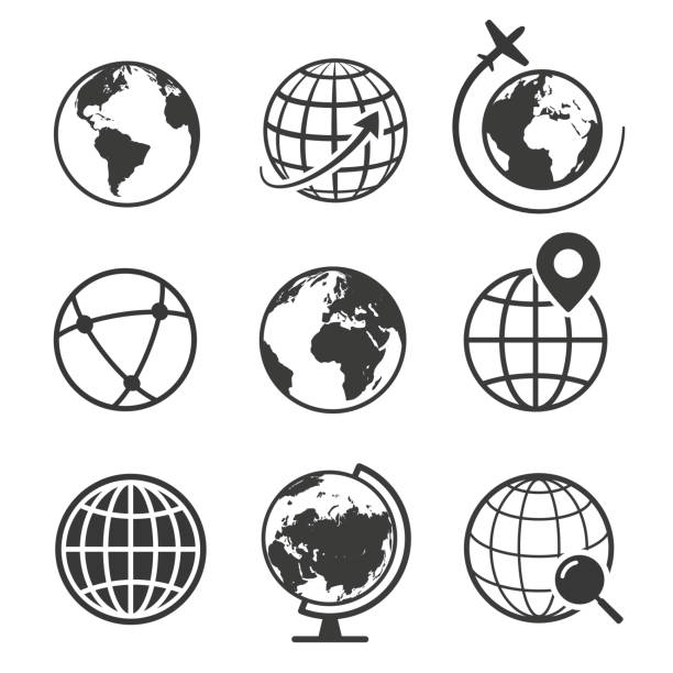 welt und erde geographie grafik icon-set - map square shape usa global communications stock-grafiken, -clipart, -cartoons und -symbole