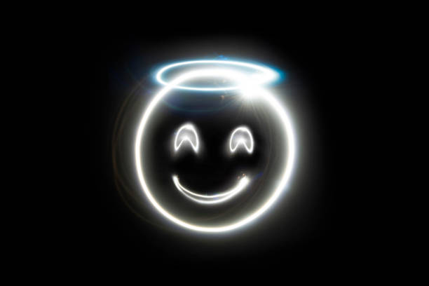 Sparkler Emoji Emoticon Smiley Smiling Face With Halo On Black Background  Stock Photo - Download Image Now - iStock