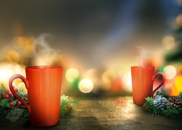istock christmas time and red cup on table place. 1073164730