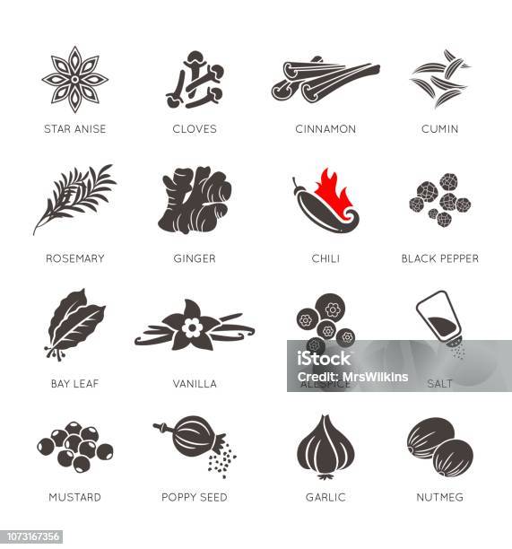 Spices Icon Vector Set Collection Stock Illustration - Download Image Now - Icon Symbol, Spice, Garlic Clove