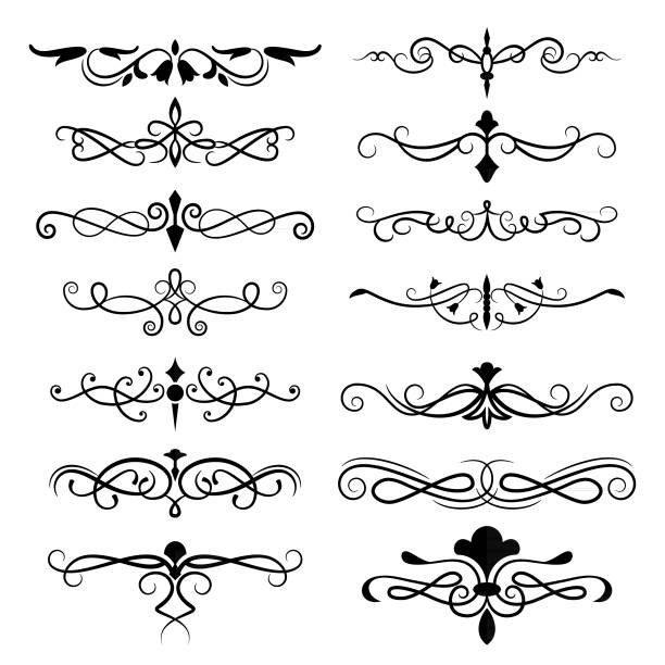 kunstvolle dekorelemente - filigree swirl flourishes ornate stock-grafiken, -clipart, -cartoons und -symbole