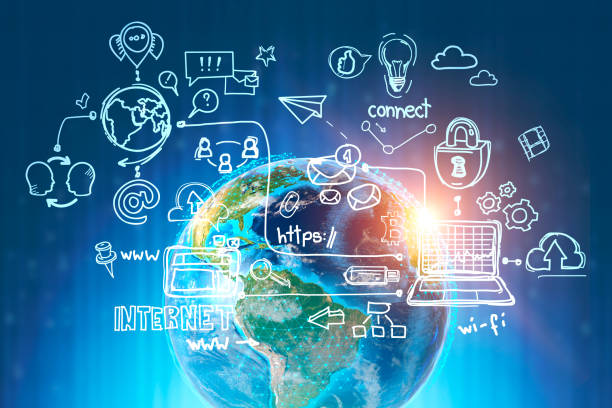 istock Internet icons over Earth background 1073171854