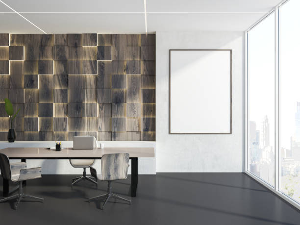 istock White and wooden manager office interior, frame 1073177086