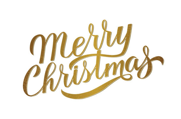 istock Merry Christmas gold glitter lettering on white background. Celebrations quote hand painted with brush. Holidays typography poster. Easy to edit vector template 1073184752