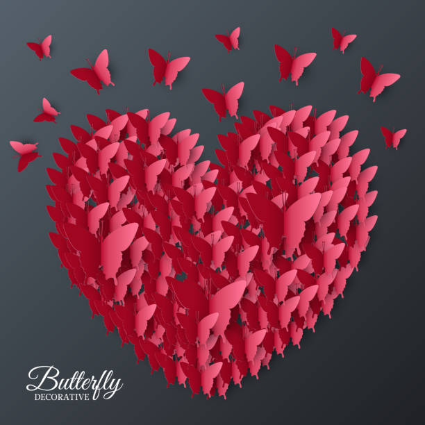 istock beautiful colorful butterfly heart on valentines day background concept. Vector illustration design. Template for website and mobile appliance 1073189056
