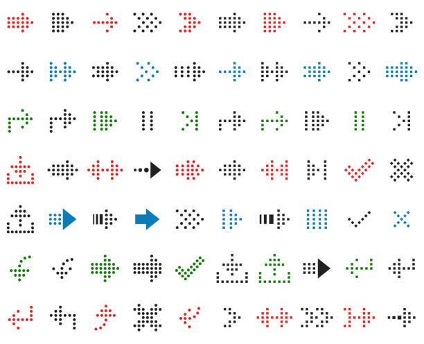 zestaw ikon strzałek kropkowanych - repetition spotted arrow sign loading stock illustrations