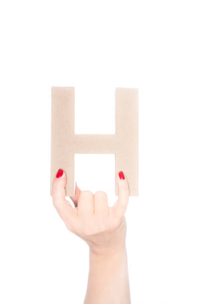 istock She holds up the letter H 1073196090