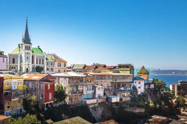 Valparaiso Skyline with Lutheran Church - Valparaiso, Chile