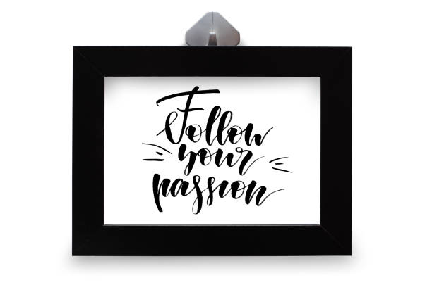 istock Follow your passion. Handwritten text. Modern calligraphy. Black photo frame. Isolated on white background 1073213152
