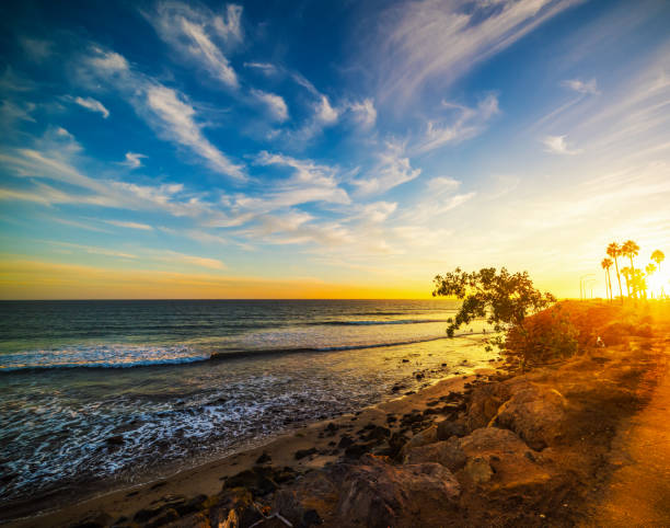 istock Malibu beach under a colorful sky at sunset 1073213596