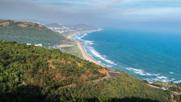 Visakhapatnam Arial View of Visakhapatnam/ Vizag city from Titanic viewpoint at Kailasagiri. bay of bengal stock pictures, royalty-free photos & images